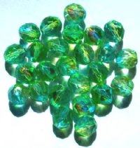 25 10mm Faceted Crystal Lime Turquoise AB Beads